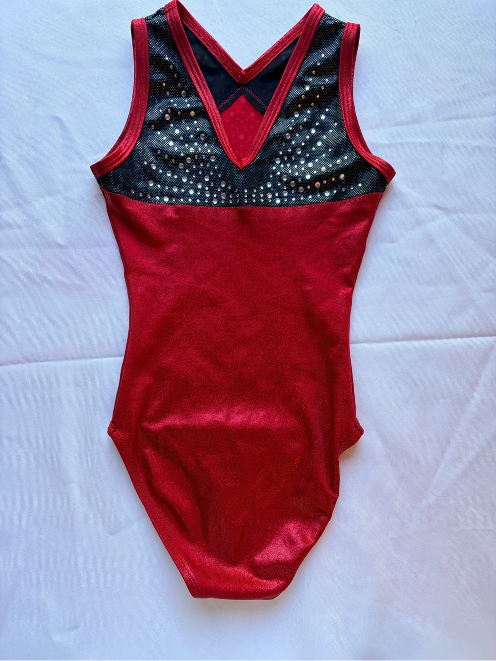 Alpha Factor Red Gymnastics Leotard with Rhinestone Details Child Large - Picture 2 of 4
